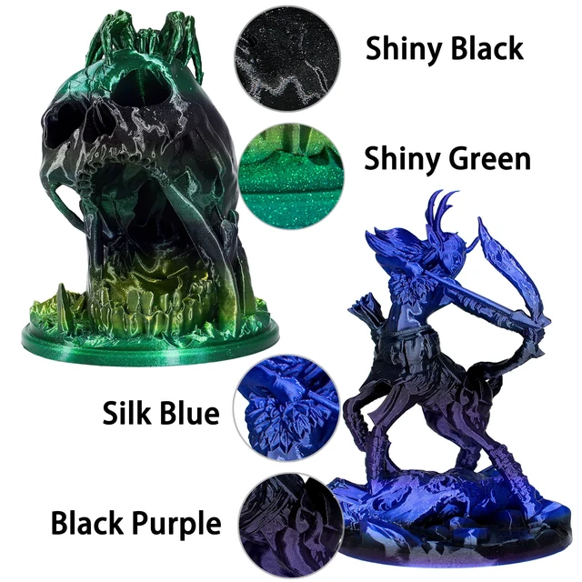 Alt view image 4 of 7 - OVV3D PLA 3D Printer Filament Bundle, Shiny PLA Multicolor Pack Rainbow Silk PLA Filament 1.75mm, Silk Black Purple Green Blue and Red Purple Blue 3D Printing Filament, 200g X 4 Spools