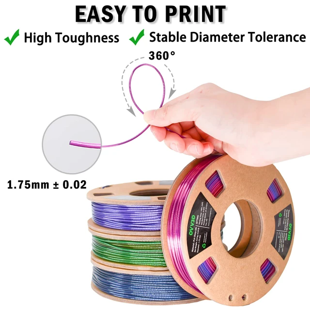 Alt view image 6 of 7 - OVV3D PLA 3D Printer Filament Bundle, Shiny PLA Multicolor Pack Rainbow Silk PLA Filament 1.75mm, Silk Black Purple Green Blue and Red Purple Blue 3D Printing Filament, 200g X 4 Spools