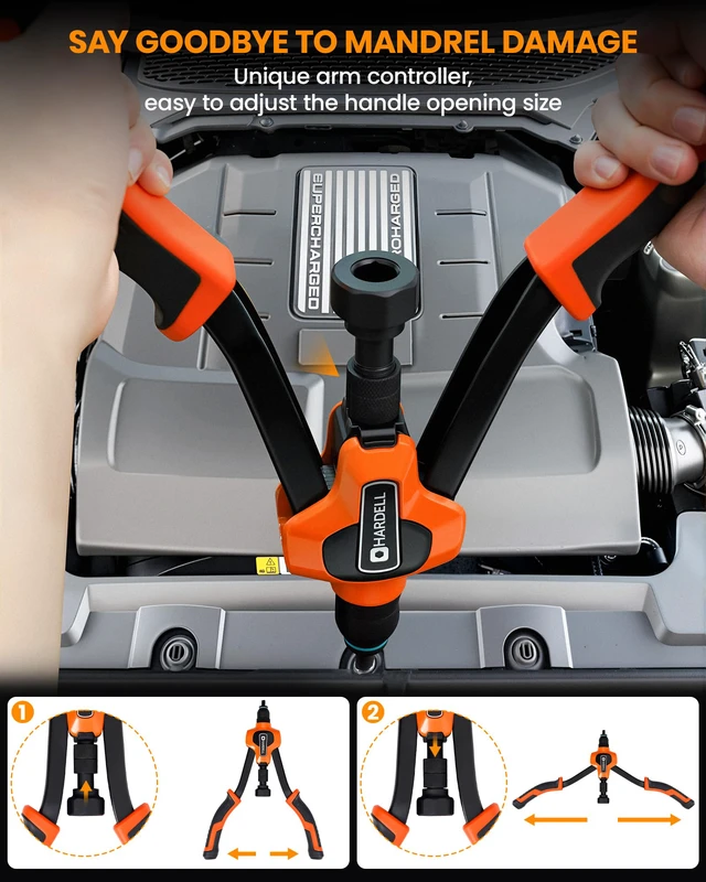 Alt view image 2 of 7 - Rivet Nut Tool Kit, 14" Rivnut Tool with 80 Rivet Nuts & 6 Mandrel M6, M8, M10, 1/4-20, 5/16-18, 3/8-16 | Fast-Change | Color-Coded | Durable Rugged Case | For DIYer, Hobbyist, home mechanic