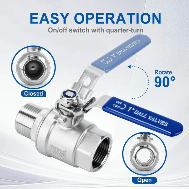 Alt view image 3 of 7 - 2 Pack 1.5" Full Port Ball Valve NPT Male x Female 304 Stainless Steel Heavy Duty 1000 WOG Shut Off Valve with Locking Device (1-1/2 Inch)