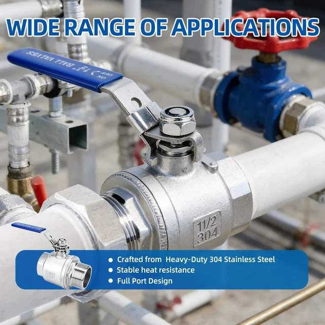 Alt view image 4 of 7 - 2 Pack 1.5" Full Port Ball Valve NPT Male x Female 304 Stainless Steel Heavy Duty 1000 WOG Shut Off Valve with Locking Device (1-1/2 Inch)