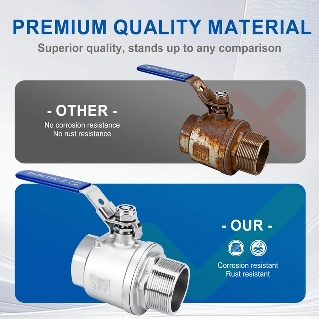 Alt view image 6 of 7 - 2 Pack 1.5" Full Port Ball Valve NPT Male x Female 304 Stainless Steel Heavy Duty 1000 WOG Shut Off Valve with Locking Device (1-1/2 Inch)