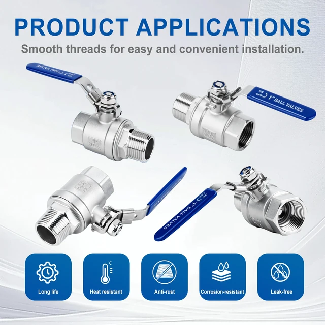 Alt view image 7 of 7 - 2 Pack 1.5" Full Port Ball Valve NPT Male x Female 304 Stainless Steel Heavy Duty 1000 WOG Shut Off Valve with Locking Device (1-1/2 Inch)