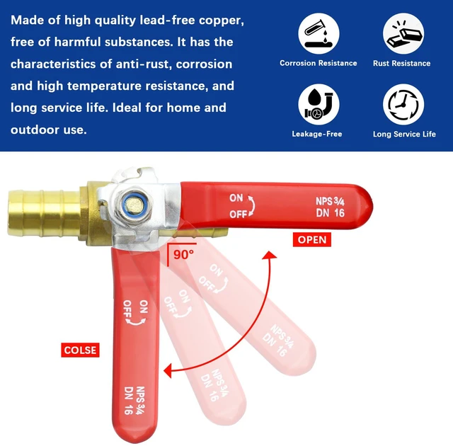 Alt view image 3 of 7 - 3/4" PEX Ball Valve, 12-Pack Crimp Full Port Shut-Off Brass Hot/Cold Water Lead-free brass, 400 PSI. Full port, 90° turn. Fits PEX A/B/C crimp & clamp. 6 red + 6 blue handles ID hot/cold