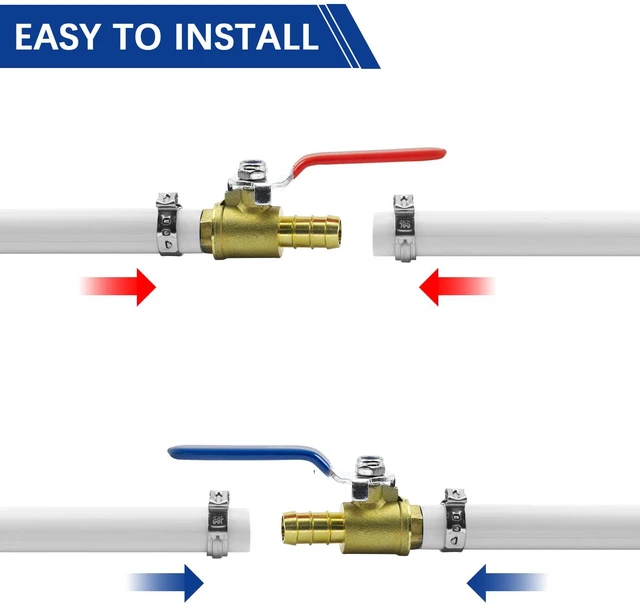 Alt view image 6 of 7 - 3/4" PEX Ball Valve, 12-Pack Crimp Full Port Shut-Off Brass Hot/Cold Water Lead-free brass, 400 PSI. Full port, 90° turn. Fits PEX A/B/C crimp & clamp. 6 red + 6 blue handles ID hot/cold