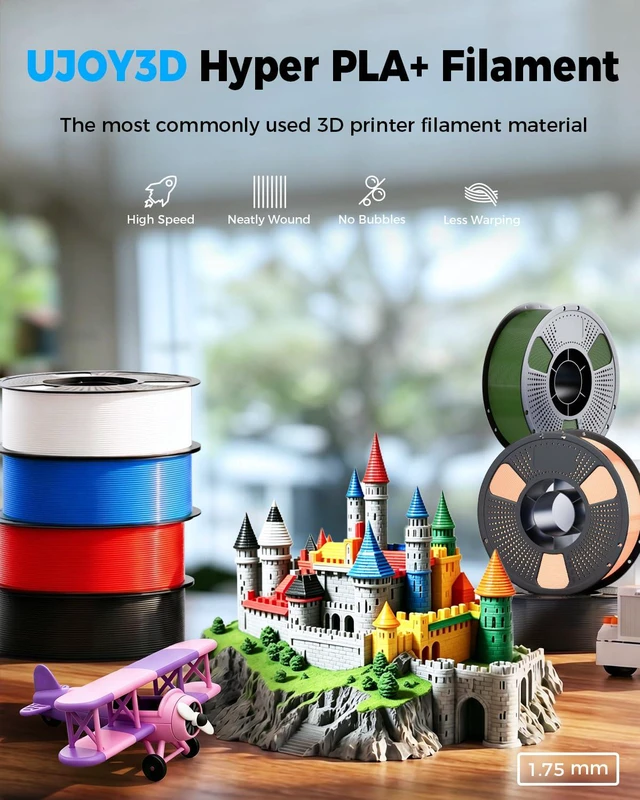 Alt view image 2 of 7 - Hyper PLA+ 3D Printer Filament Bundle, High Toughness Filament 4kg 1kg*4 Multicolor Pack, Black+Jade White+Red+Cobalt Blue, 400mm/s High Speed PLA+ 1.75mm, Compatible with Most FDM 3D Printers