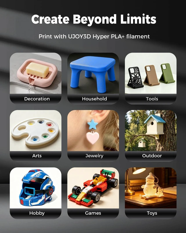 Alt view image 6 of 7 - Hyper PLA+ 3D Printer Filament Bundle, High Toughness Filament 4kg 1kg*4 Multicolor Pack, Black+Jade White+Red+Cobalt Blue, 400mm/s High Speed PLA+ 1.75mm, Compatible with Most FDM 3D Printers
