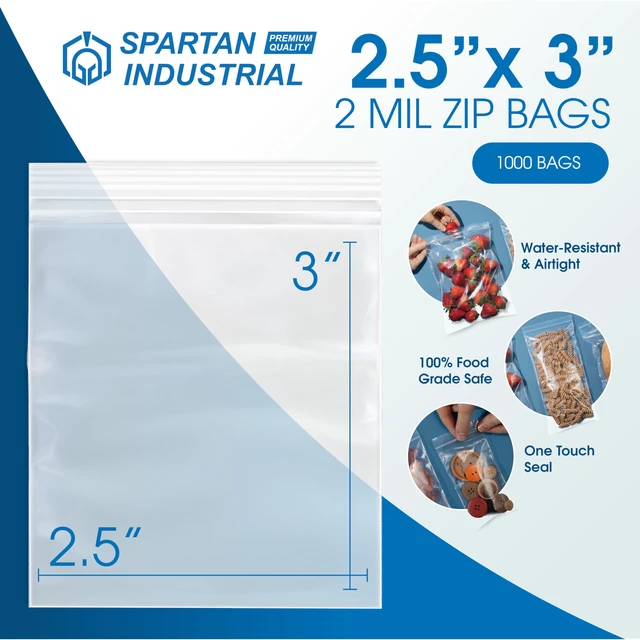 Alt view image 2 of 7 - 2.5" X 3" Small Zip Bags (1000 Count) - 2 Mil Clear Reclosable Zipper Poly Bags for Jewelry, Cards, Candy, and Small Parts