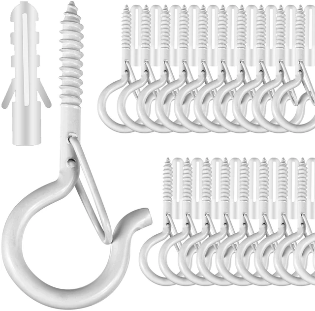 Main image of 35 PCS Screw Hooks for Outdoor String Lights, Q Hangers String Light Hooks Christmas Patio Light Hooks with Safe Buckle for Outside, Heavy Duty Screw Planter Eye Cup Hooks for Wall Ceiling, White