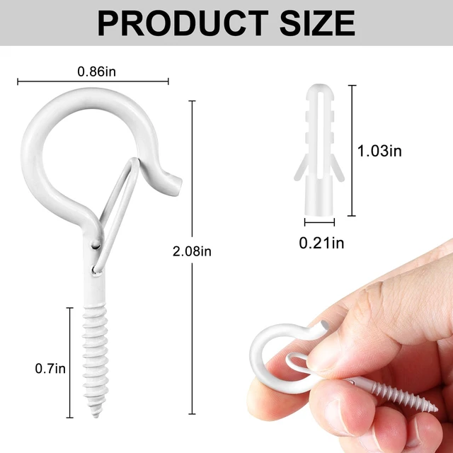 Alt view image 5 of 7 - 35 PCS Screw Hooks for Outdoor String Lights, Q Hangers String Light Hooks Christmas Patio Light Hooks with Safe Buckle for Outside, Heavy Duty Screw Planter Eye Cup Hooks for Wall Ceiling, White