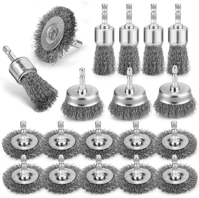 Main image of 19Pcs Drill Wire Brush, Carbon Steel Wire Cup Brush for Drill Wire Brush Drill Attachment With 1/4 Inch Hex Shank Wire Brush for Rust Removal