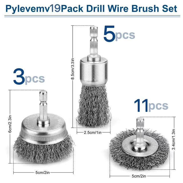 Alt view image 2 of 6 - 19Pcs Drill Wire Brush, Carbon Steel Wire Cup Brush for Drill Wire Brush Drill Attachment With 1/4 Inch Hex Shank Wire Brush for Rust Removal