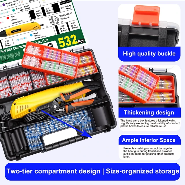 Alt view image 7 of 7 - 532PCS Heat Shrink Solder Seal Wire Connectors Kit with Mini Heat Gun, Solder Stick Wire Connectors Waterproof Wire Electrical Connector Kit for Marine, Automotive, Boat, Truck (26-6 Gauge)