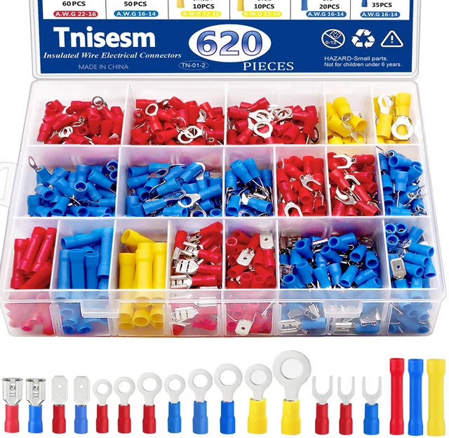 Main image of 620Pcs Insulated Wire Crimp Connectors Assortment Kit, Fork Ring Spade Butt Quick Disconnect Terminals Lugs Set, Male/Female Wire Cable Connectors