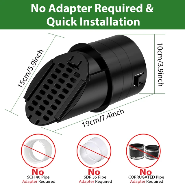 Alt view image 2 of 7 - 2 Pack 4" Gutter Downspout Extensions, Rain Diverter, Drainage Grate Yard Drain, Drain Emitter for Sump Pump Discharge & Downspout Extensions, Fit 4" SCH 40, 4" SDR 35, 4" Corrugated Pipe-Black