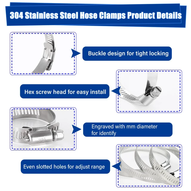 Alt view image 3 of 6 - 165PCS Adjustable Stainless Steel Hose Clamps Assortment Kit, 1/4''- 1-1/2'' (6-38mm) Worm Gear Metal Fuel Line Clamp for Plumbing, Automotive and Mechanical Applications