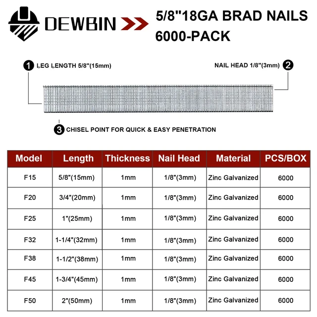 Alt view image 2 of 6 - 18 Gauge Brad Nails, 6000 Counts 5/8-inch 18 GA Brad Nails, Galvanized Nails for Nail Gun, Finishing Nail Gun Nails for Pneumatic, Electric Brad Nailer Gun