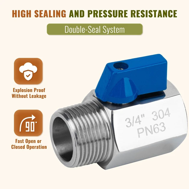 Alt view image 7 of 7 - 2 Pack 3/4" Mini Ball Valve, 304 Stainless Steel Shut-Off Valve NPT Female x Male Thread Small Valves for Compact Space (2, 3/4 Inch)