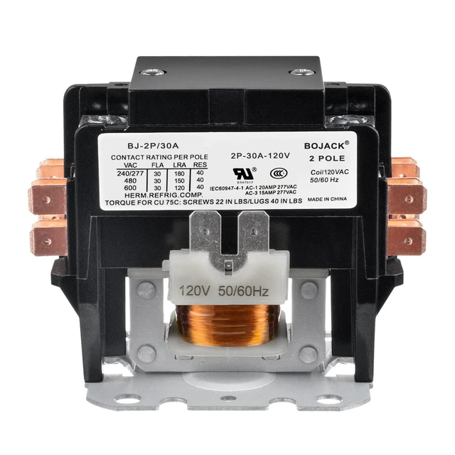 Alt view image 2 of 6 - 2 Poles FLA 30 Amp Coil 120 VAC Air Conditioner Condenser Compressor Contactor Motor Definite Purpose AC Contactor