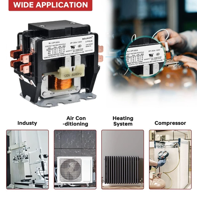 Alt view image 5 of 6 - 2 Poles FLA 30 Amp Coil 120 VAC Air Conditioner Condenser Compressor Contactor Motor Definite Purpose AC Contactor