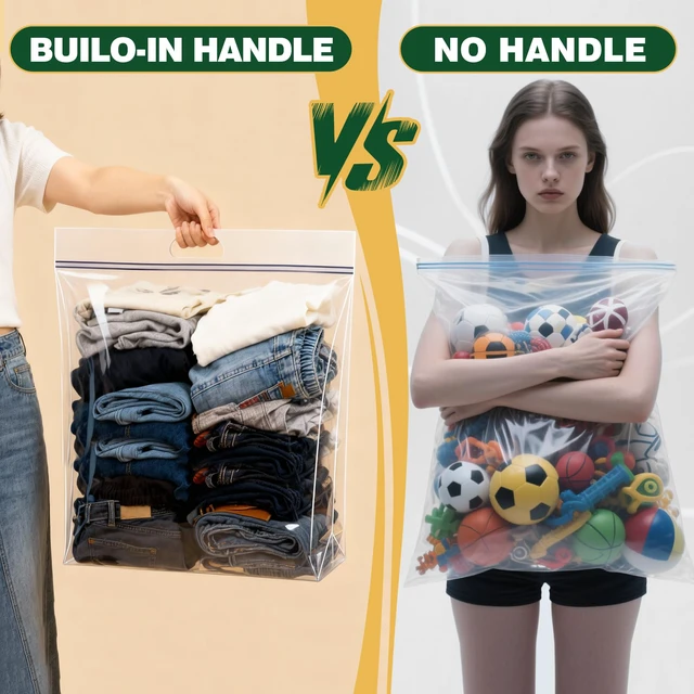 Alt view image 4 of 7 - 20 PACK Extra Large Storage Bags, 10 Gallon 24"x20"x7" Zipper Bags Resealable Clear Bags with Handle,XL Heavy Duty for Clothes Travel Moving,Double Zipper Seal, Expandable Bottom,Thick 8 Mils