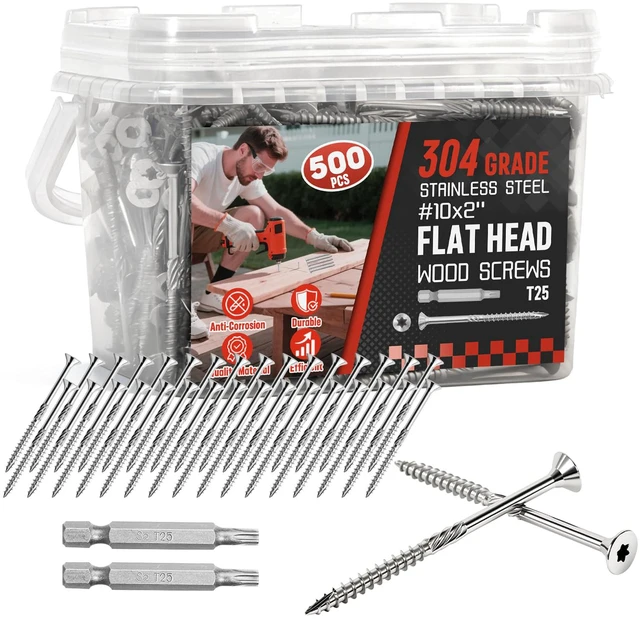 Main image of #10x2 Inch 304 Stainless Steel Deck Screws 500 PCS - Corrosion-Resistant Outdoor Wood Fasteners for Fences, Decks, Wood Project - T25 Star Drive Bit