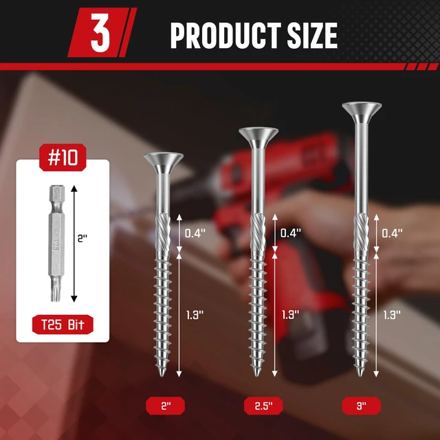 Alt view image 2 of 7 - #10x2 Inch 304 Stainless Steel Deck Screws 500 PCS - Corrosion-Resistant Outdoor Wood Fasteners for Fences, Decks, Wood Project - T25 Star Drive Bit