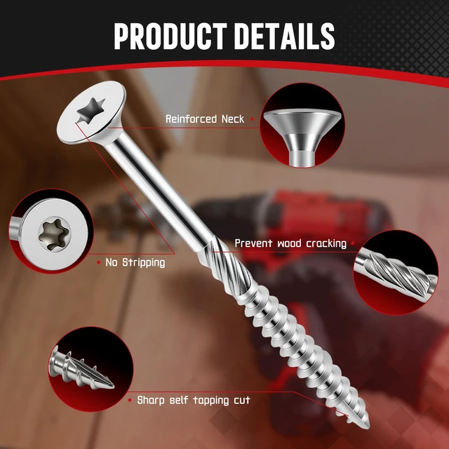 Alt view image 3 of 7 - #10x2 Inch 304 Stainless Steel Deck Screws 500 PCS - Corrosion-Resistant Outdoor Wood Fasteners for Fences, Decks, Wood Project - T25 Star Drive Bit