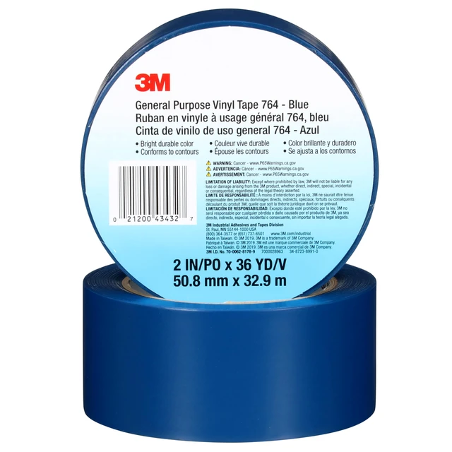Alt view image 2 of 7 - General Purpose Vinyl Tape 764, Blue, 2 in x 36 yd, 5 mil, 1 Roll Light Traffic Floor Marking, Social Distancing, Color Coding, Safety, Bundling: Electrical Tape