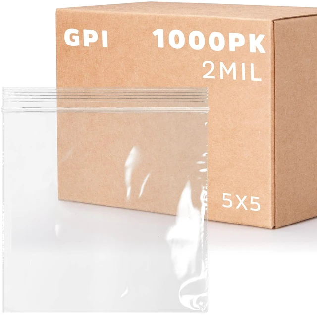 Main image of 5" x 5" Zip Bags - 1000 Count, Small, Clear Plastic Reclosable Zipper Poly Baggies, 2 Mil, with Resealable Zip Top Lock for Packaging Food Storage, Snacks, Candy, Office Supplies & More
