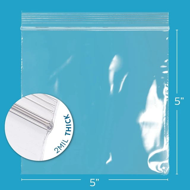 Alt view image 2 of 7 - 5" x 5" Zip Bags - 1000 Count, Small, Clear Plastic Reclosable Zipper Poly Baggies, 2 Mil, with Resealable Zip Top Lock for Packaging Food Storage, Snacks, Candy, Office Supplies & More