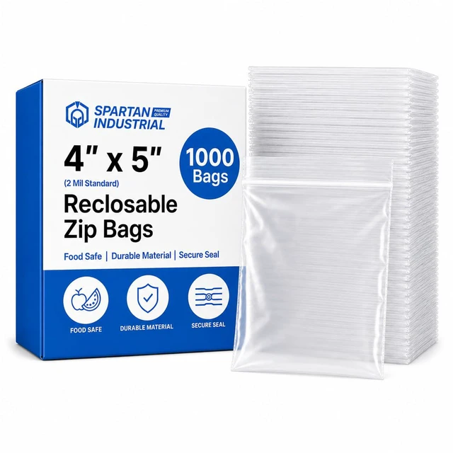 Main image of 4 X 5 (1000 Count) 2 Mil Clear Reclosable Zip Plastic Poly Bags with Resealable Lock Seal Zipper