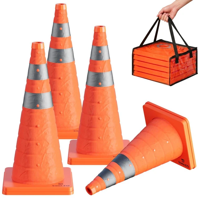 Main image of 4 Pack 28In Collapsible Traffic Safety Cones with Reflective Collar Multi Purpose Pop Up Cones for Road Safety, Parking Lot, Driving and Sport Training