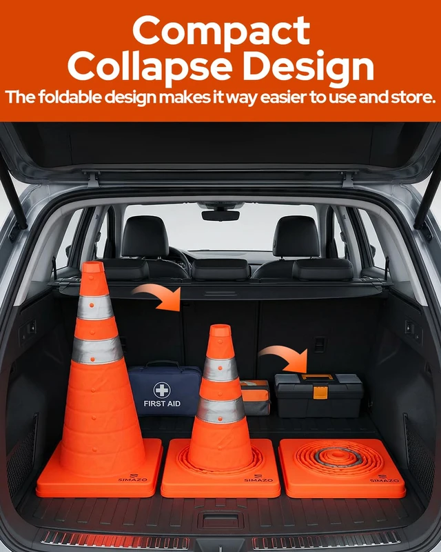 Alt view image 2 of 7 - 4 Pack 28In Collapsible Traffic Safety Cones with Reflective Collar Multi Purpose Pop Up Cones for Road Safety, Parking Lot, Driving and Sport Training
