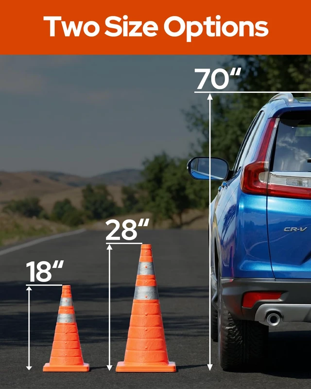 Alt view image 5 of 7 - 4 Pack 28In Collapsible Traffic Safety Cones with Reflective Collar Multi Purpose Pop Up Cones for Road Safety, Parking Lot, Driving and Sport Training