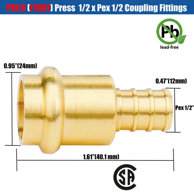 Alt view image 2 of 7 - 24 Pack 1/2" Press Pro press x 1/2" PEX Adapter Crimp Fittings Coupling for Connect from Cooper to Pex B Pipe,Pro press Copper to Pex Adapter,Lead-Free Brass