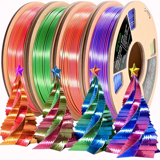 Main image of PLA Filament 1.75mm, Tri-Colors 3D Printer Filament, Rainbow PLA Filament Bundle, Coextrusion 3D Filament with Silk PLA Color Change, 3D Printing Filament +/-0.02mm, 200g X 4 Spool