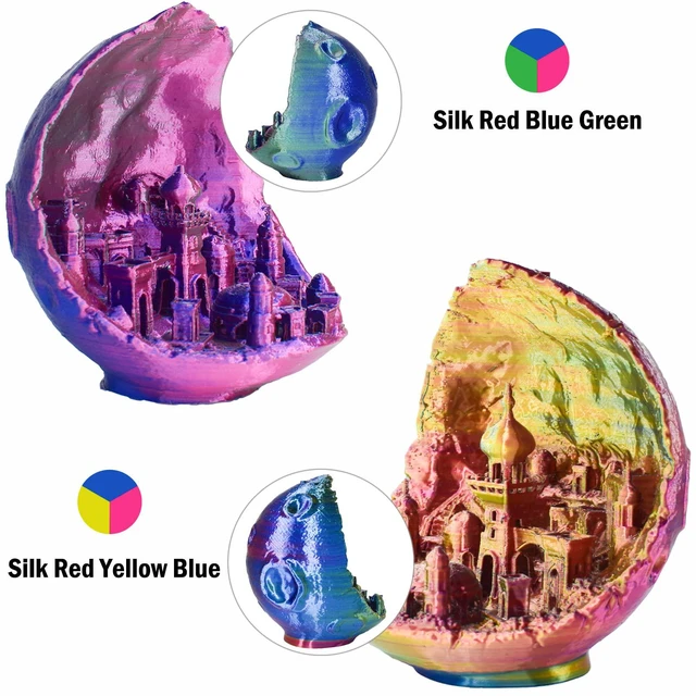 Alt view image 5 of 7 - PLA Filament 1.75mm, Tri-Colors 3D Printer Filament, Rainbow PLA Filament Bundle, Coextrusion 3D Filament with Silk PLA Color Change, 3D Printing Filament +/-0.02mm, 200g X 4 Spool