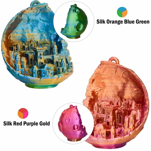 Alt view image 6 of 7 - PLA Filament 1.75mm, Tri-Colors 3D Printer Filament, Rainbow PLA Filament Bundle, Coextrusion 3D Filament with Silk PLA Color Change, 3D Printing Filament +/-0.02mm, 200g X 4 Spool