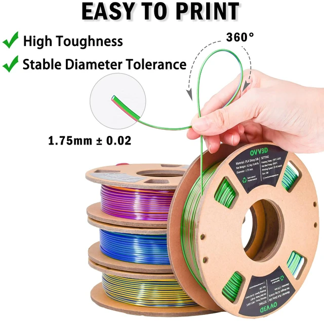 Alt view image 7 of 7 - PLA Filament 1.75mm, Tri-Colors 3D Printer Filament, Rainbow PLA Filament Bundle, Coextrusion 3D Filament with Silk PLA Color Change, 3D Printing Filament +/-0.02mm, 200g X 4 Spool