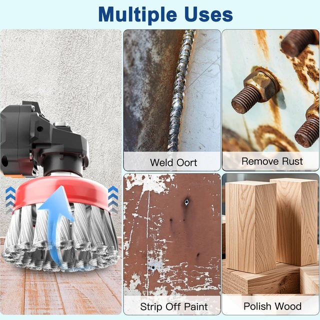 Alt view image 7 of 7 - 12 PCS Wire Wheel Brush for 4-1/2" Angle Grinder, Carbon Steel Knotted & Crimped Cup/Wheel Brushes (3" & 4"), Heavy Duty Rust, Paint, Corrosion Removal, 5/8"-11 UNC Threaded Arbor