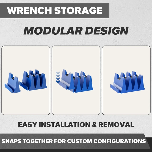 Alt view image 4 of 7 - 40PCS Modular Wrench Organizer Wrench Holder for Tool Drawer Storage Wrench Tool Organizers, Wrench Storage Set, with Metric & SAE Label, Wrench Rack Tool, for Professional Mechanics Men, Blue