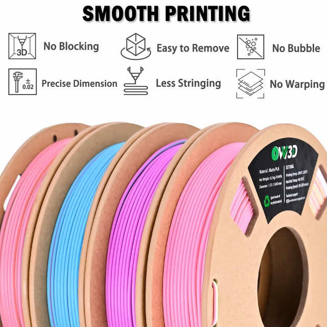 Alt view image 2 of 7 - OVV3D PLA 3D Printer Filament Bundle, Matte Tri & Dual Color Filament Matte PLA 1.75mm Pack, Pastel filament Multi Color Change 3D Printing Filament for Most FDM 3D Printer, 4 Spools 200g Each