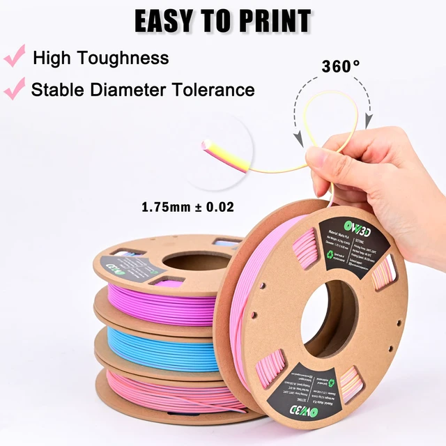 Alt view image 5 of 7 - OVV3D PLA 3D Printer Filament Bundle, Matte Tri & Dual Color Filament Matte PLA 1.75mm Pack, Pastel filament Multi Color Change 3D Printing Filament for Most FDM 3D Printer, 4 Spools 200g Each