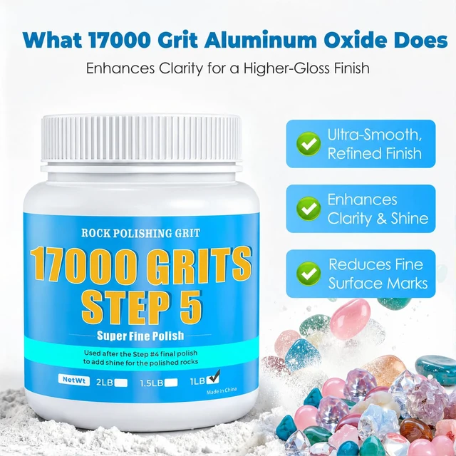 Alt view image 3 of 7 - 17000 Grit Aluminum Oxide Rock Tumbler Polish, Step 5 Premium Final Polish Maximum Gloss Finish, Ultra-Fine Formula for Rocks, Gemstones, Glass & Jewelry Making, 1 LB Resealable Polish Refill