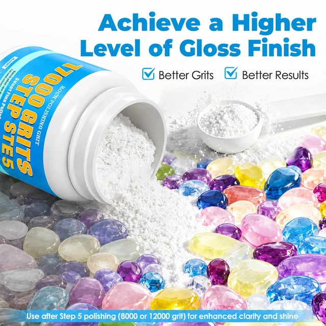 Alt view image 4 of 7 - 17000 Grit Aluminum Oxide Rock Tumbler Polish, Step 5 Premium Final Polish Maximum Gloss Finish, Ultra-Fine Formula for Rocks, Gemstones, Glass & Jewelry Making, 1 LB Resealable Polish Refill