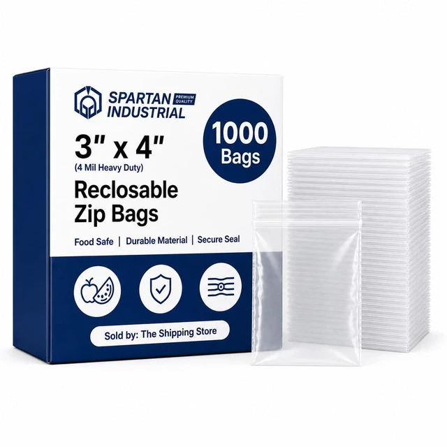 Main image of 3 X 4 (1000 Count) 4 Mil Thick Clear Reclosable Zip Plastic Poly Bags