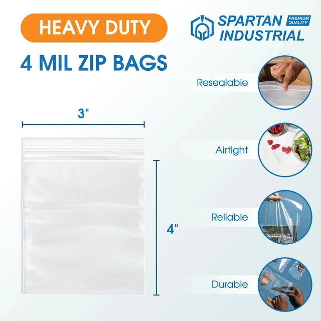 Alt view image 2 of 7 - 3 X 4 (1000 Count) 4 Mil Thick Clear Reclosable Zip Plastic Poly Bags