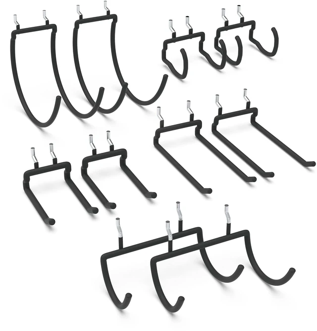 Main image of 10 Pack Pegboard Drill Holder Utility Hooks for 1/4 Inch Pegboard Tool Holders with 20 lb Capacity for Power Tools, Hammers, Cords, Hoses, Shovels, Brooms and Garage Storage