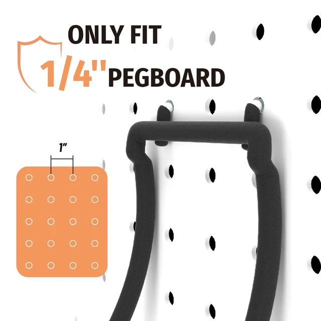 Alt view image 4 of 7 - 10 Pack Pegboard Drill Holder Utility Hooks for 1/4 Inch Pegboard Tool Holders with 20 lb Capacity for Power Tools, Hammers, Cords, Hoses, Shovels, Brooms and Garage Storage